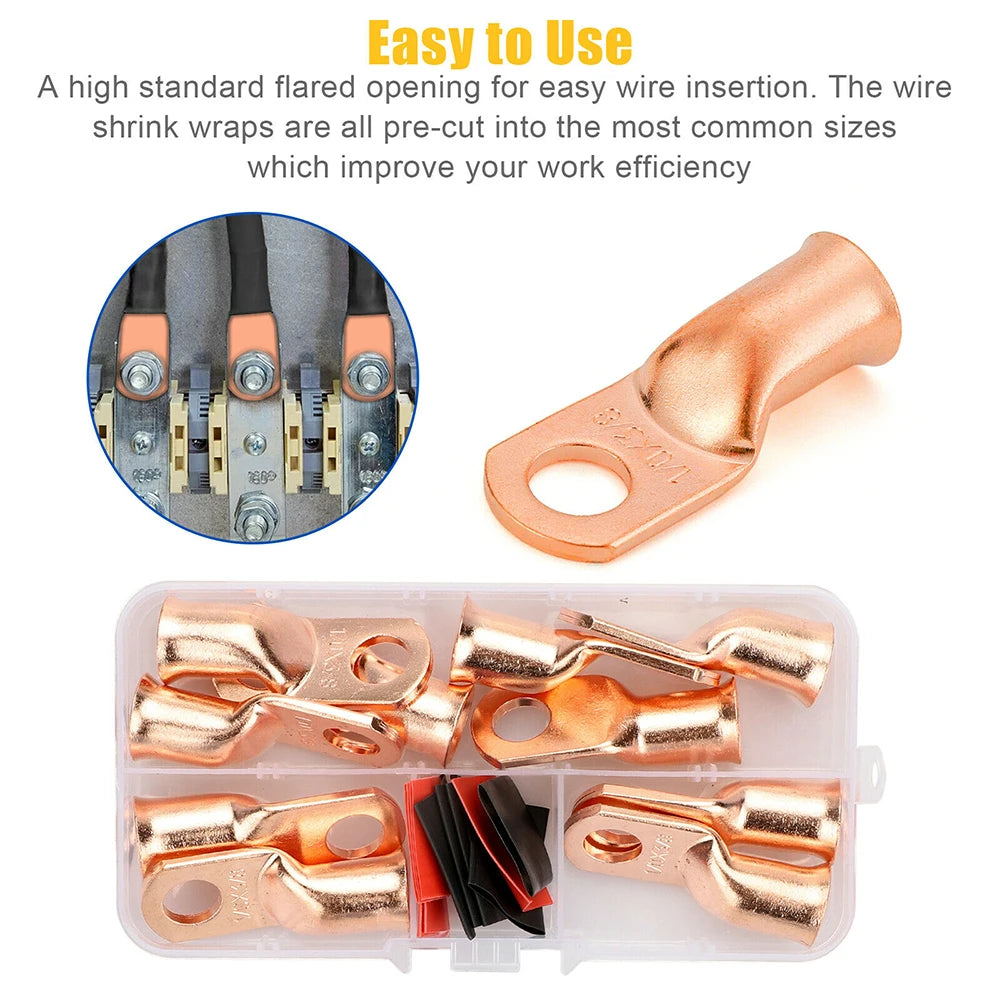 20pcs 1/0 AWG Gauge Copper Lug Terminals w/ Black & Red Heat Shrink