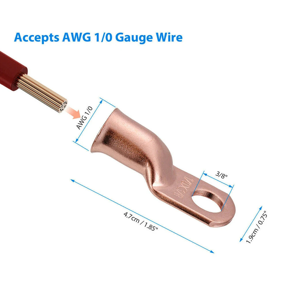 20pcs 1/0 AWG Gauge Copper Lug Terminals w/ Black & Red Heat Shrink